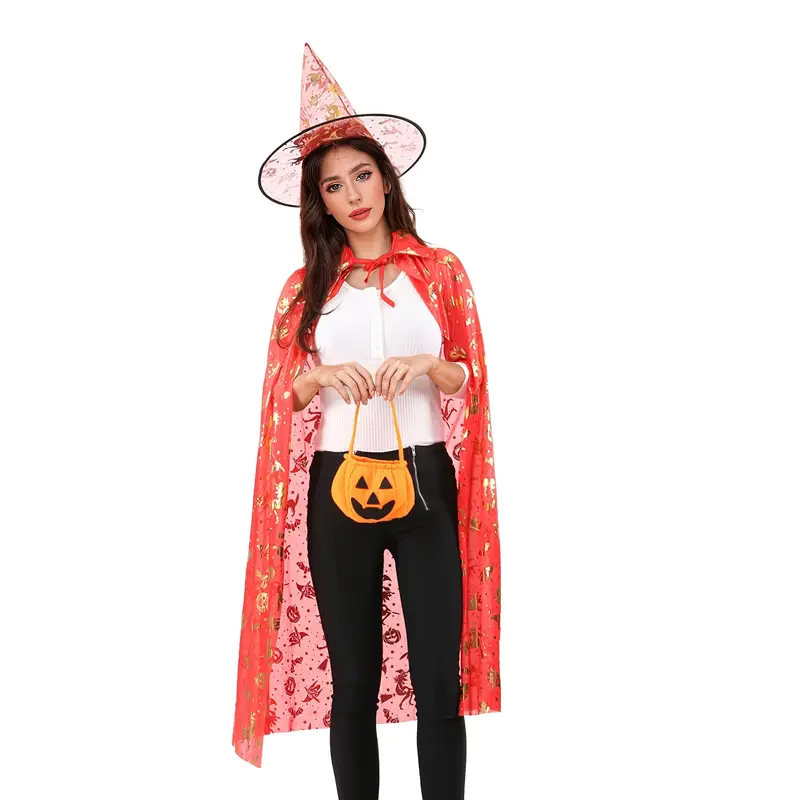 Rode Heksen Cape & Hoed Set – Magische Verkleedset voor Halloween & Themafeestjes