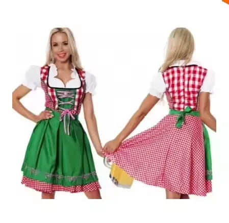 Oktoberfest Dirndl โ Dames โ Verkleedoutfit voor Oktoberfest & Carnaval โ Groen/Rood