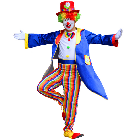 Blauw Clownskostuum voor Heren – Jas, Hoed & Broek – Halloween & Carnaval Jumpsuit Set