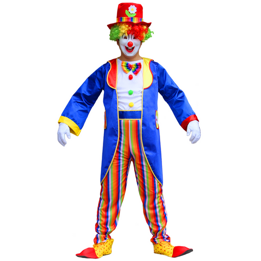 Blauw Clownskostuum voor Heren – Jas, Hoed & Broek – Halloween & Carnaval Jumpsuit Set