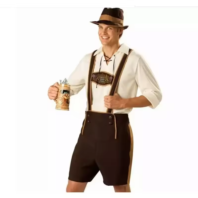 Wit Oktoberfest Kostuum met Bruine Lederhosen β Heren