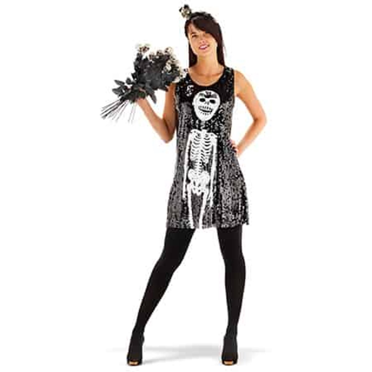Skelet Paillettenjurk Dames โ Zwart/Wit Halloween Jurk (M/L)