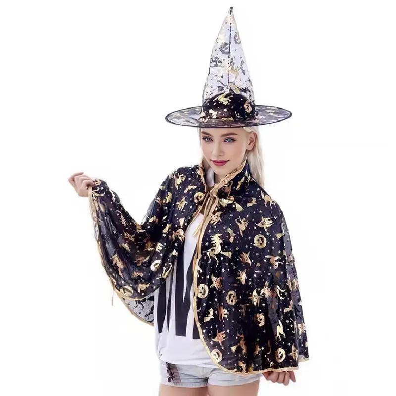Black Witch Cape & Hat Set – Classic Halloween & Theme Party Dress Up Set