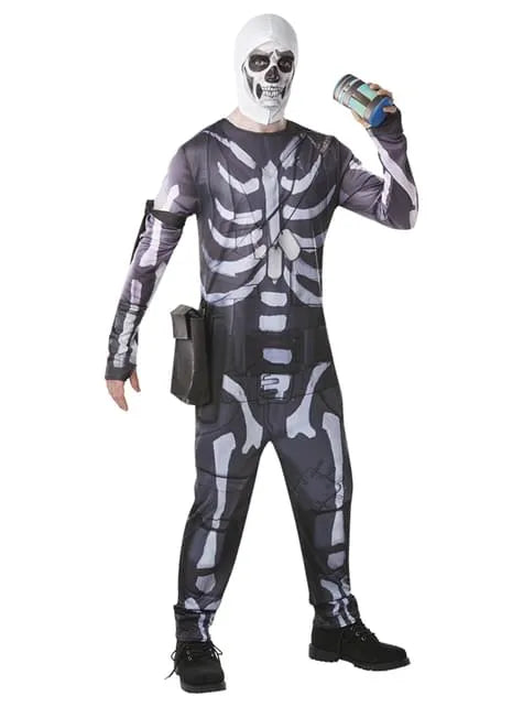 Fortnite Skull Trooper Kostuum – Verkleedpak Gaming Skin Zwart/Wit - Heren