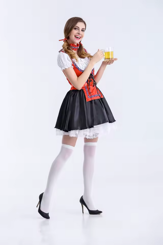 Oktoberfest Dirndl – Ladies – Fancy Dress Outfit for Oktoberfest & Carnival – Green/Red