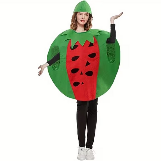 Watermeloen Kostuum – 2-Delige Set met Hoofddeksel – Maat S – Speels Fruitpak voor Carnaval & Themafeesten