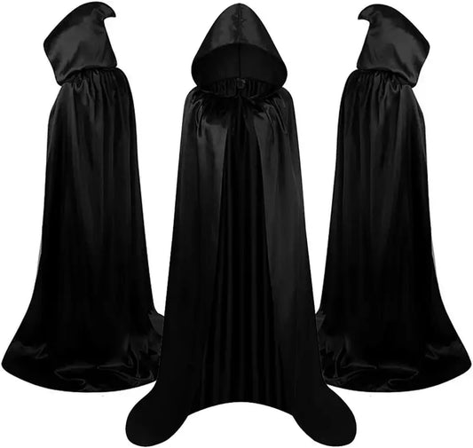 Black Hooded Cloak - Halloween - Fancy Dress Cape with Hood - Slightly Translucent - Unisex