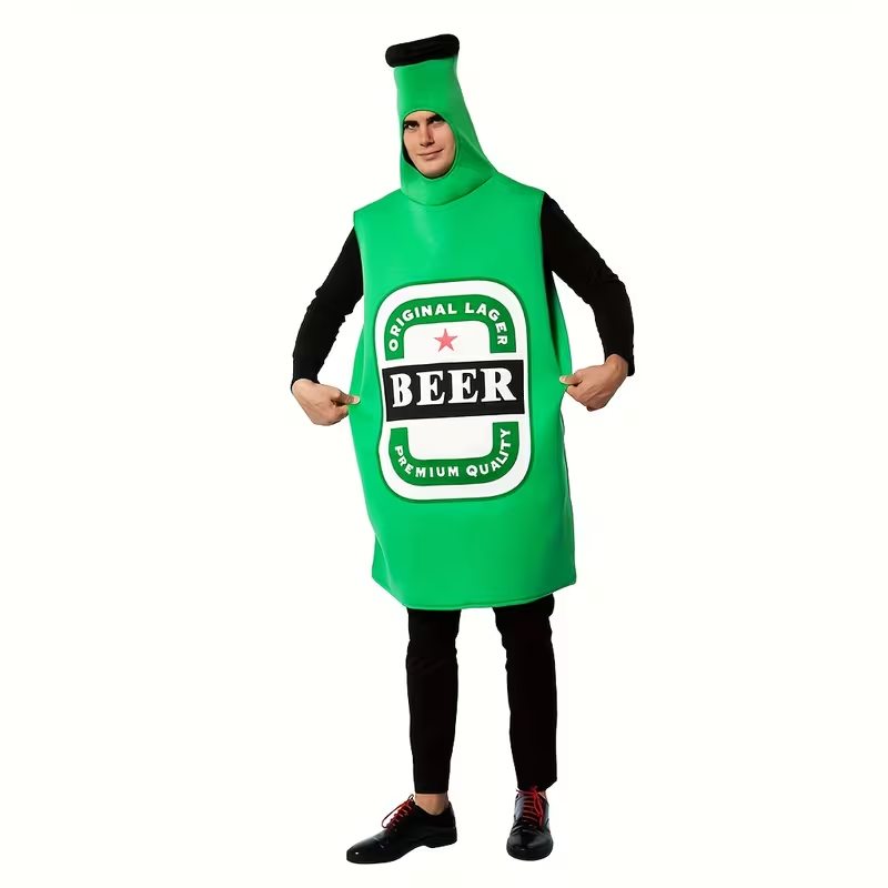 Bierfles Kostuum Volwassenen – Groen Party Outfit (Maat M) – Hilarisch Bierkostuum voor Carnaval, Feestjes & Oktoberfest