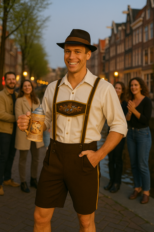 Wit Oktoberfest Kostuum met Bruine Lederhosen – Heren