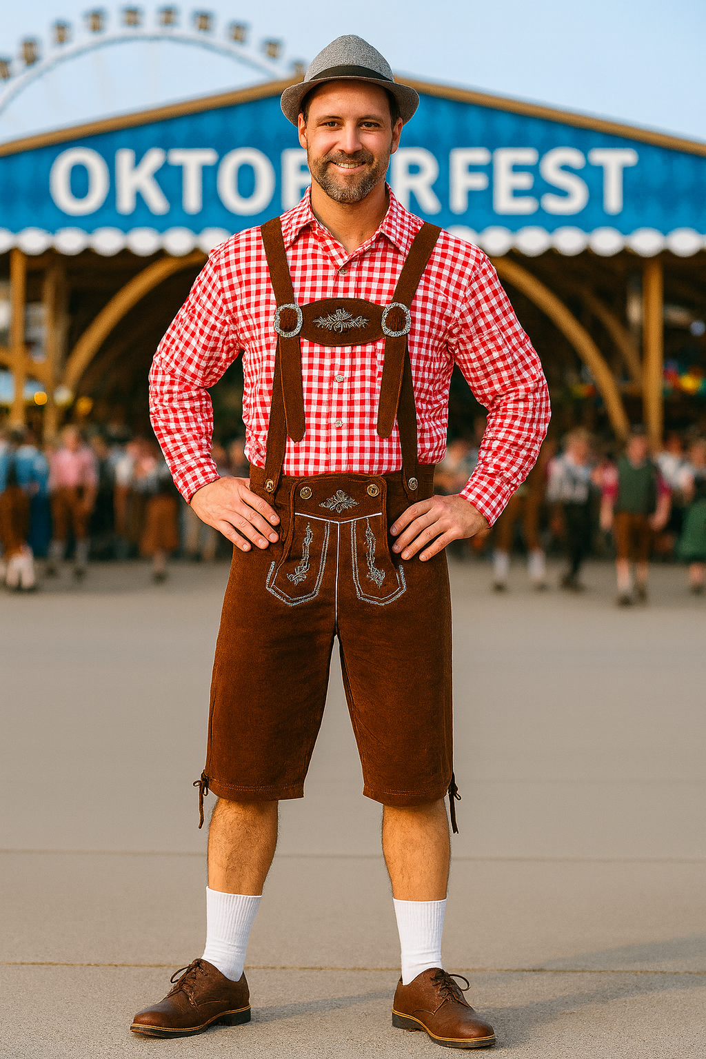 Rood Oktoberfest Kostuum met Bruine Lederhosen – Heren