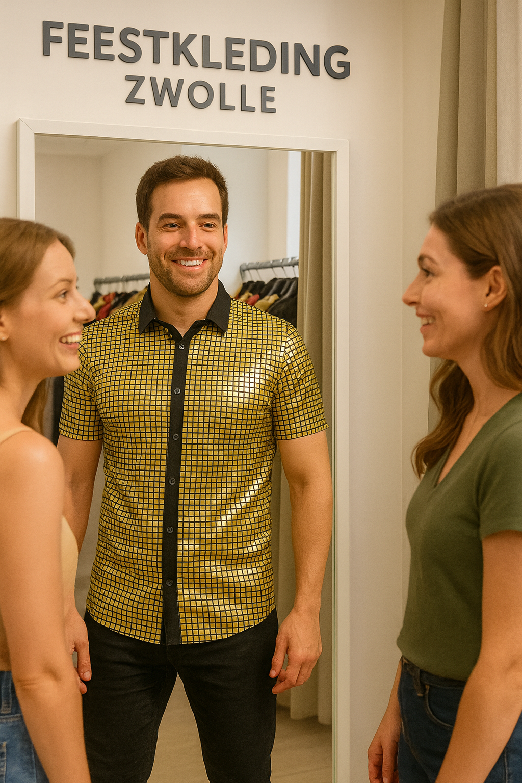 Heren Gouden Disco Blouse – Metallic Jaren 70 Feestblouse met Korte Mouwen