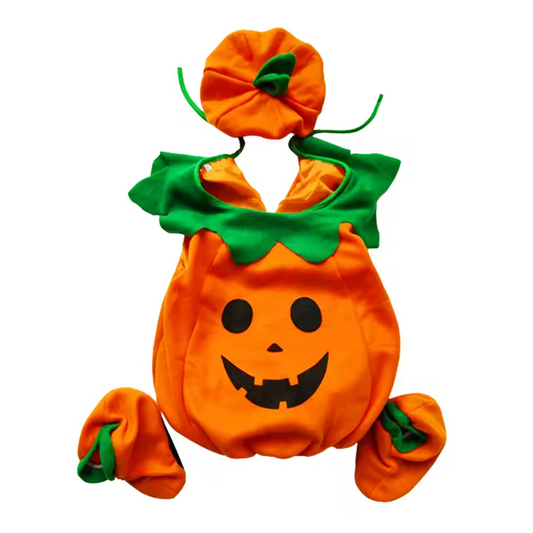 Pompoen Kostuum Kinderen – 4-delig Halloween Outfit met Hoed & Schoenen – Jongens & Meisjes