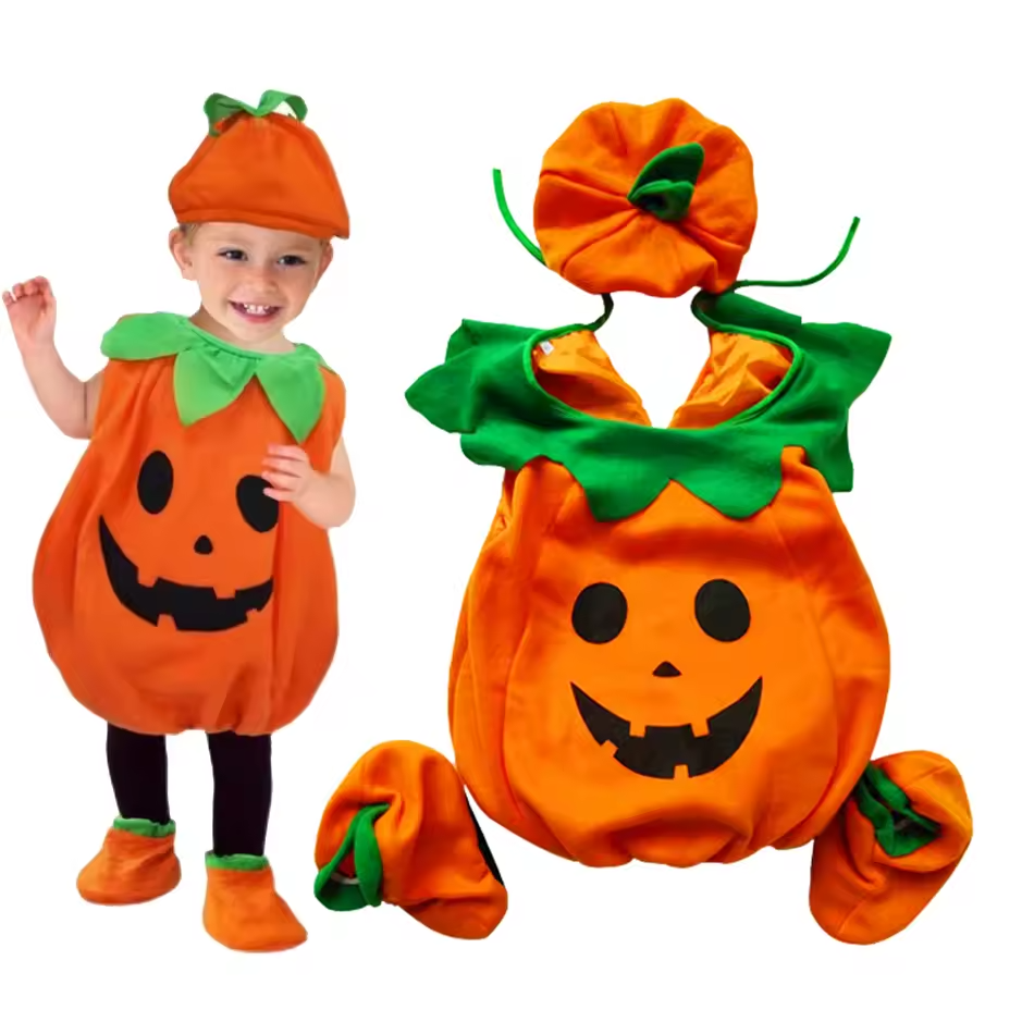 Pompoen Kostuum Kinderen – 4-delig Halloween Outfit met Hoed & Schoenen – Jongens & Meisjes