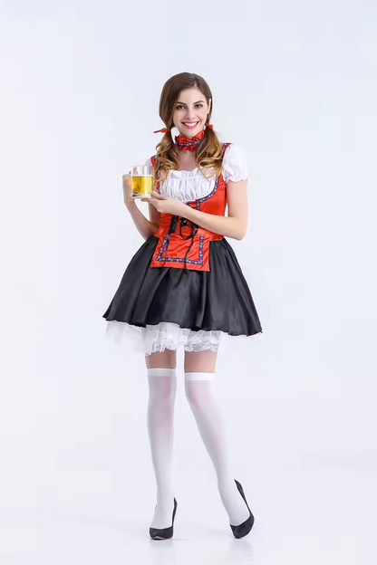 Oktoberfest Dirndl – Dames – Verkleedoutfit voor Oktoberfest & Carnaval – Rood/Zwart