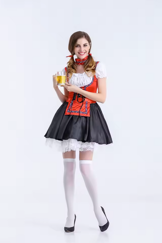 Oktoberfest Dirndl – Dames – Verkleedoutfit voor Oktoberfest & Carnaval – Rood/Zwart
