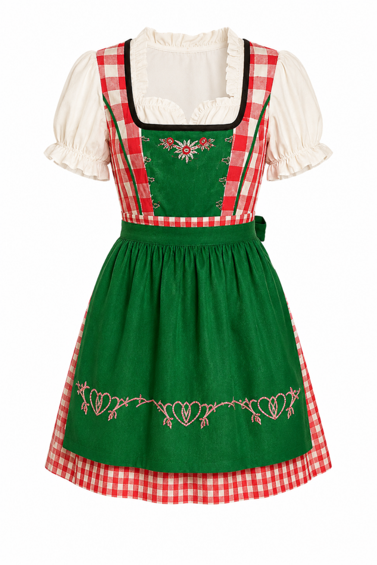 Oktoberfest Dirndl – Dames – Verkleedoutfit voor Oktoberfest & Carnaval – Groen/Rood