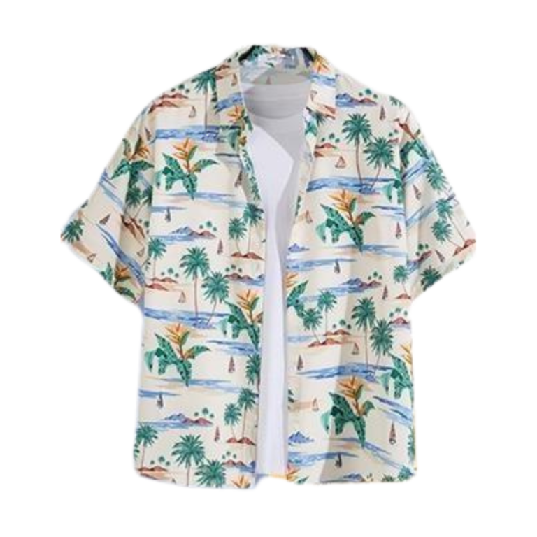 Hawaii Party Blouse โ Beige met Gele Bloemen โ Herenย