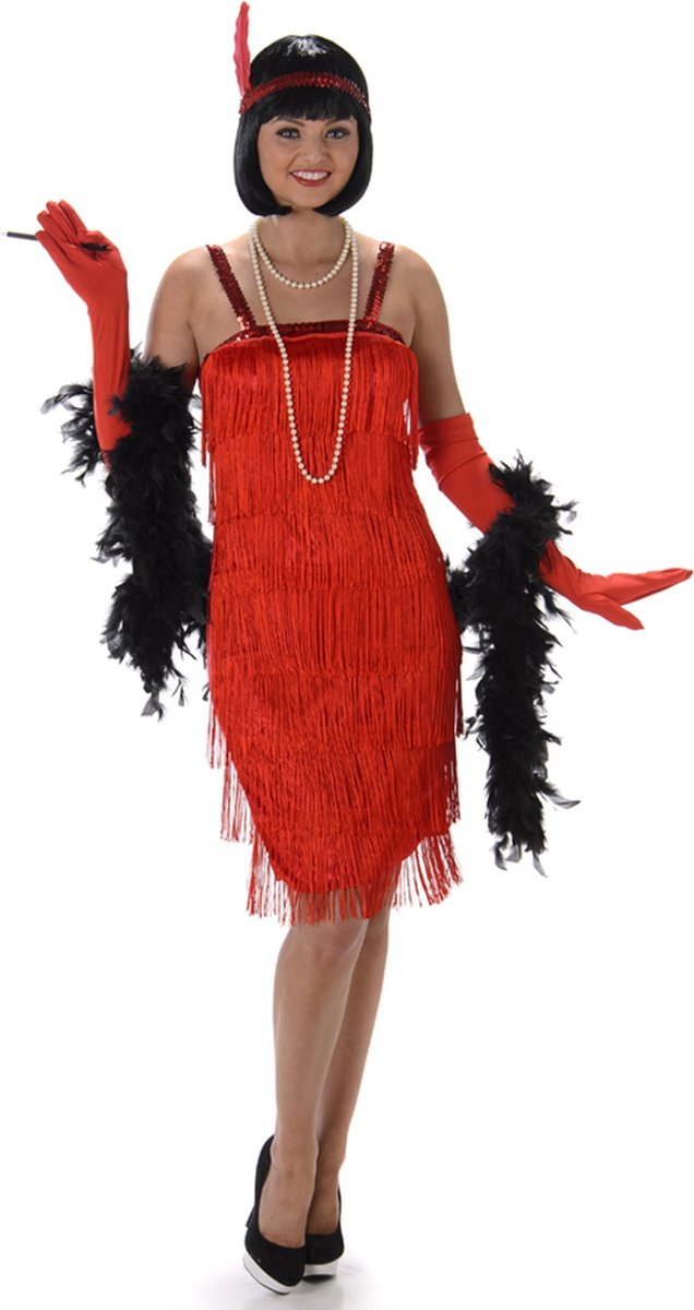 Charleston Flapper Kostuum Dames – Rood Jaren 20 Jurk 3-delig