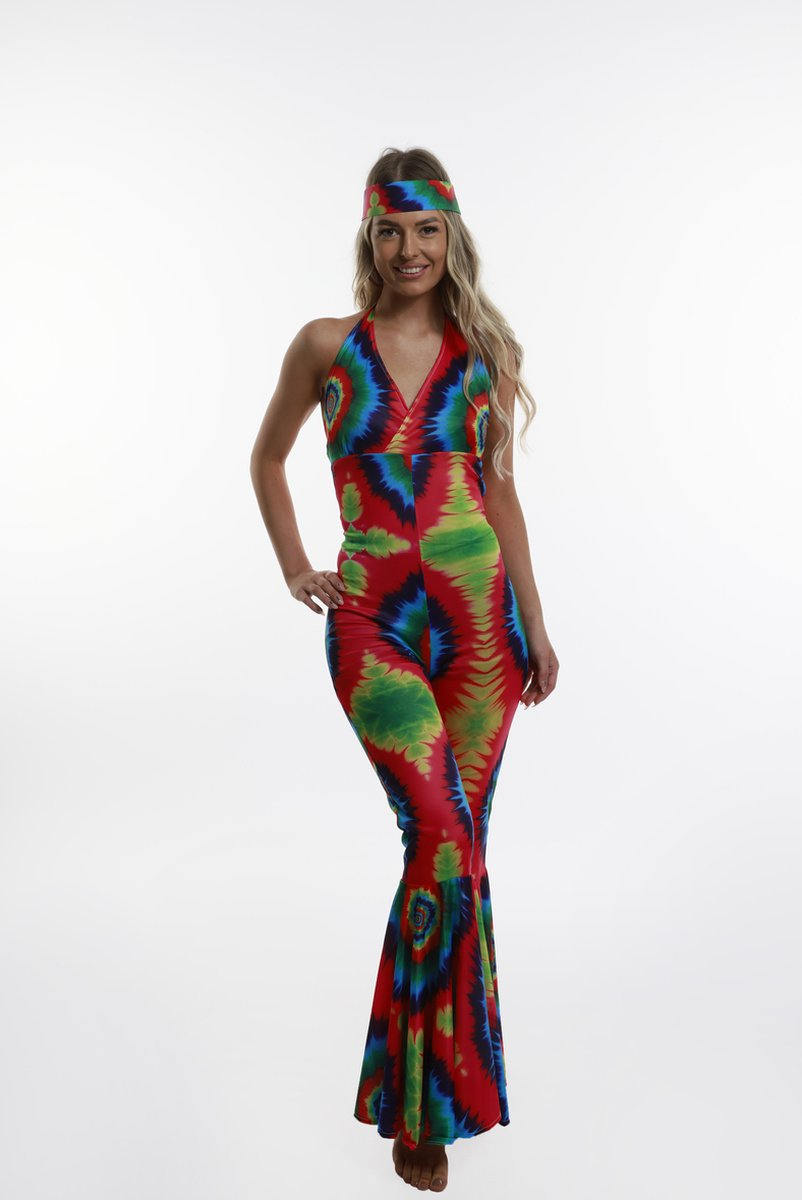 Tie-dye Jumpsuit Dames – Luxe 70’s Look Carnaval & Halloween