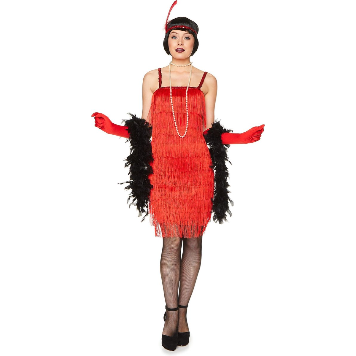 Charleston Flapper Kostuum Dames – Rood Jaren 20 Jurk 3-delig