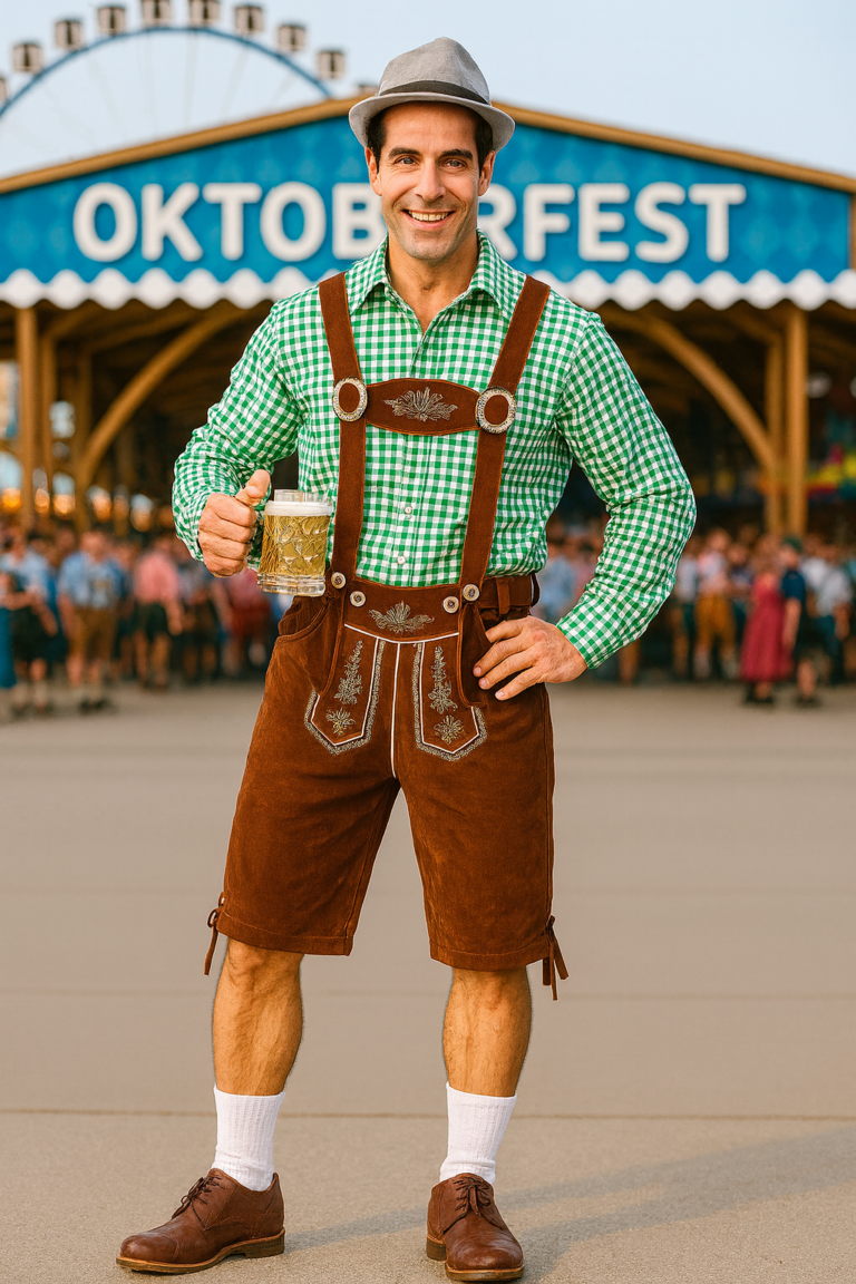 Groen Oktoberfest Kostuum met Bruine Lederhosen โ Herenย