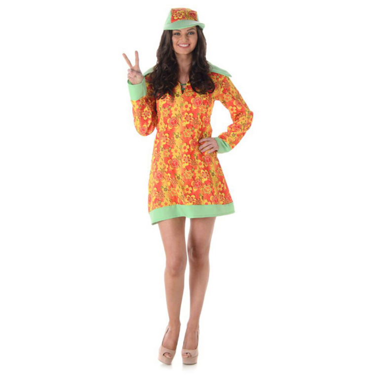 Groovy Girl 60s Kostuum Dames โ Flower Power Jurk 2-deligย