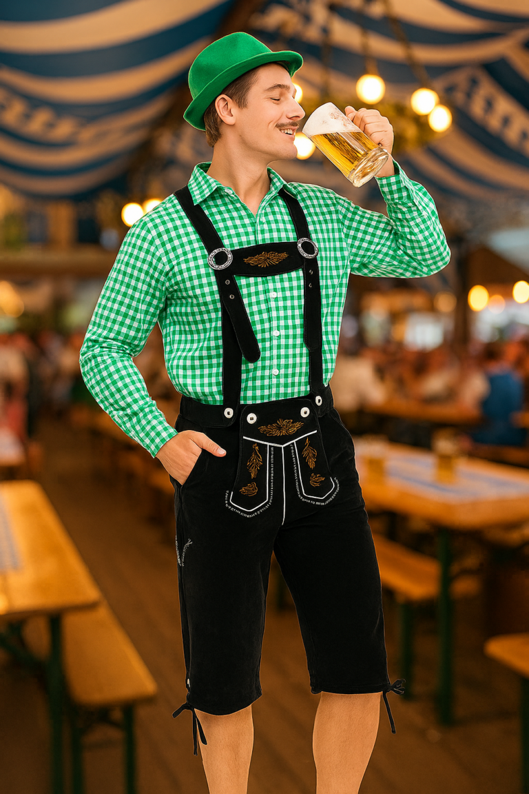 Groen Oktoberfest Kostuum met Zwarte Lederhosen โ Herenย