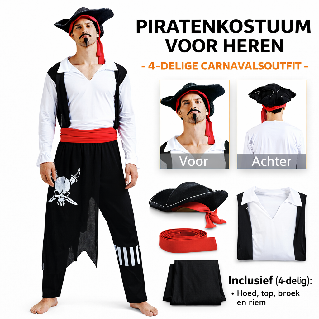 Piratenkostuum voor heren – 4-delige carnavalsoutfit