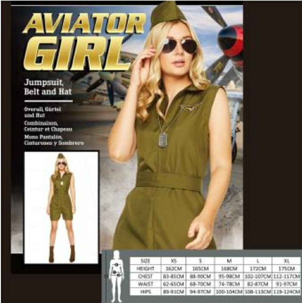 Aviator Kostuum Dames – Groene Pilot Jumpsuit 3-delig