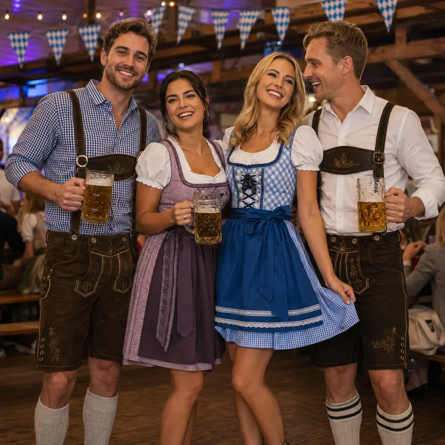 Vrienden in Oktoberfest kleding tijdens een feest